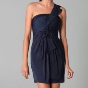 Bcbgmaxazria one-shoulder mini dress in navy